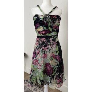 Bryan Bradley 100% Silk Floral Sleeveless Empire Waist Dress Sz 6 FairyCore Y2K